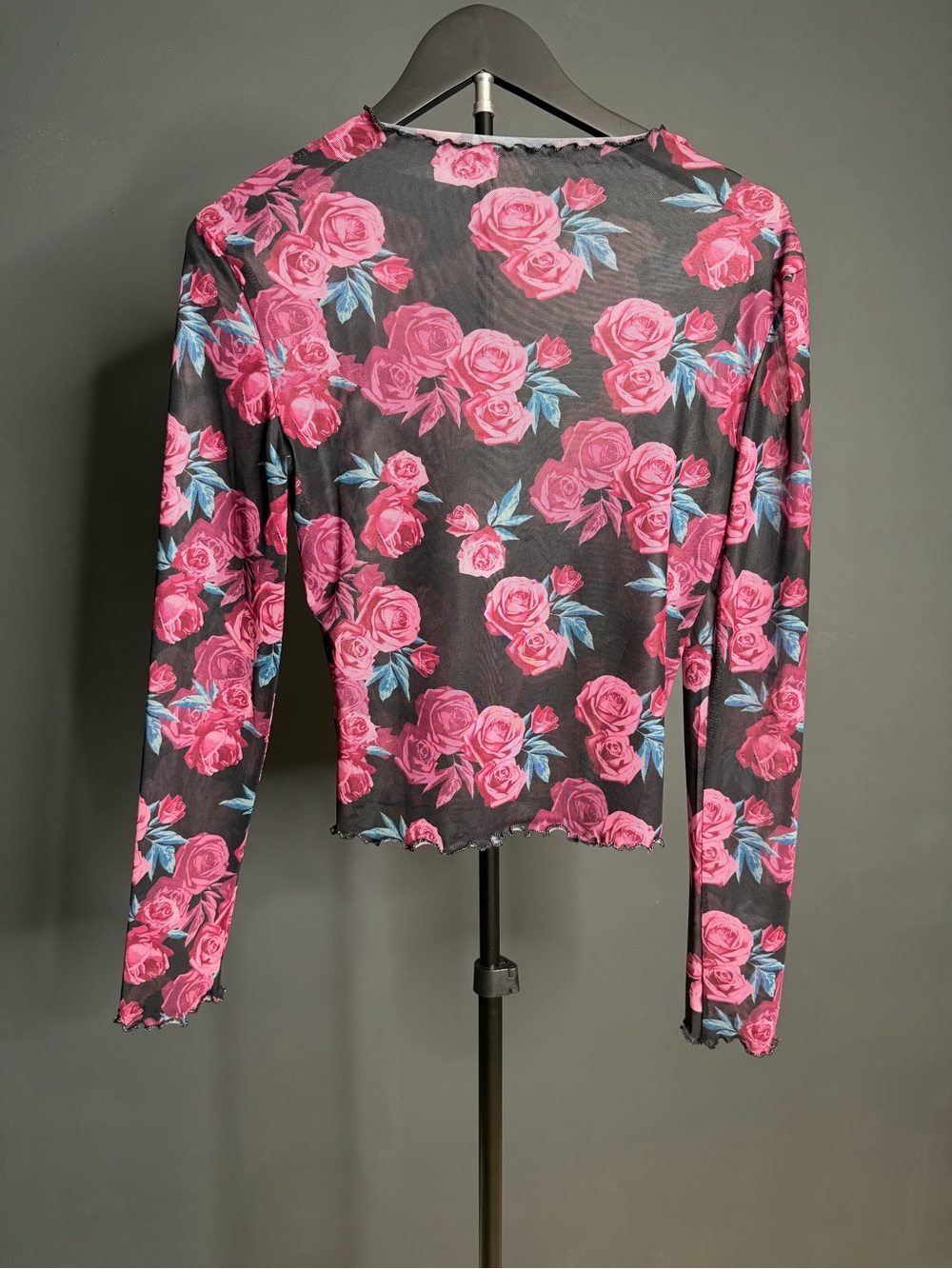 Floral Long Sleeve Top in Black & Pink Like New